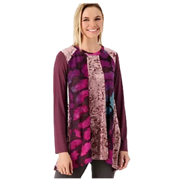 LOGO by Lori Goldstein Tops - LOGO by Lori Goldstein Pieced Velvet Tie-Dye Top